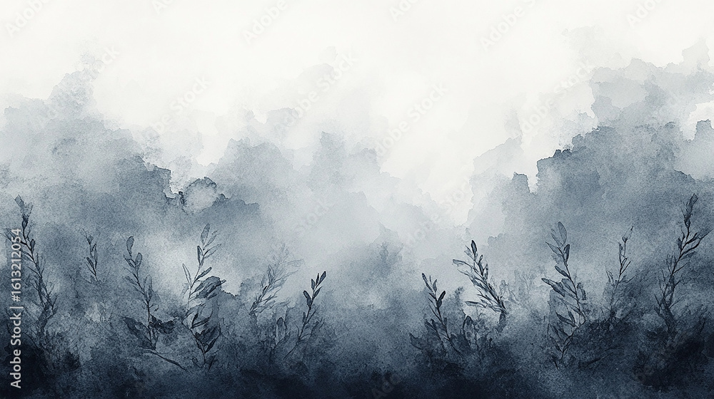 Fototapeta premium Abstract Watercolor Blue Sky Landscape.Abstract Watercolor Background with Foggy Atmosphere