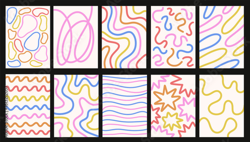 Sea ripples funky groovy water waves vertical background. Blue wallpaper with wavy lines and thin stripes, liquid fluid shaped in flat style