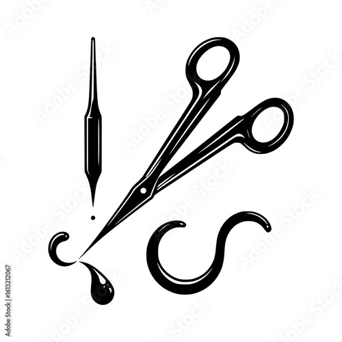 Vintage medical instruments including scissors pipette and leeches