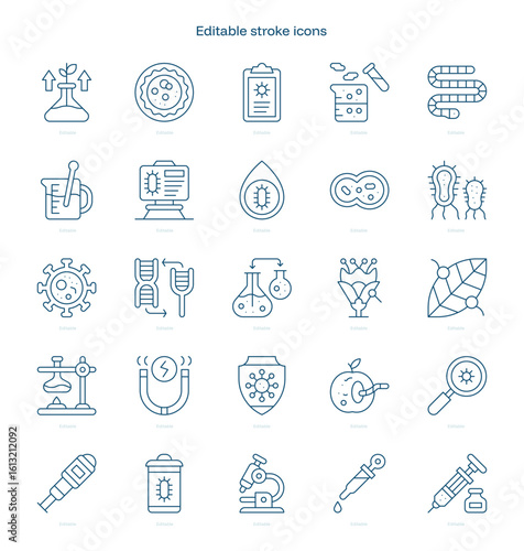 Microbiology stroke icon. Microbiology line icon set. editable stroke icon pack