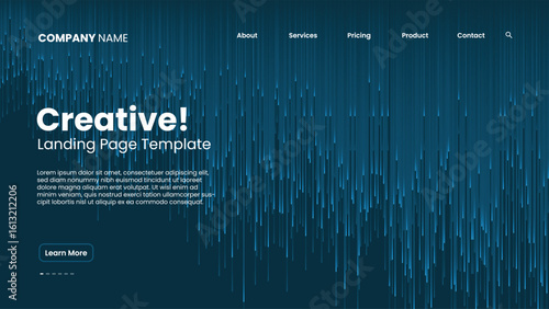 Modern landing page background featuring vertical blue glowing lines over a dark tech theme perfect for websites presentations and digital banners with a futuristic design.