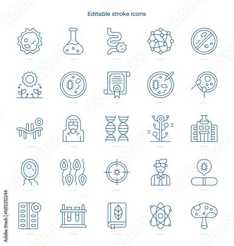 Microbiology stroke icon. Microbiology line icon set. editable stroke icon pack