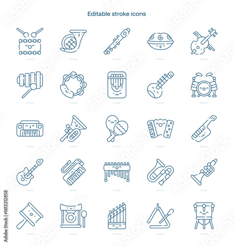 Music Instruments stroke icon. Music Instruments line icon set. editable stroke icon pack