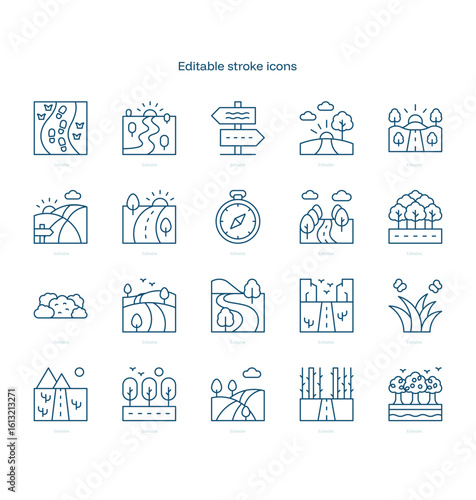 Nature Pathway stroke icon. Nature Pathway line icon set. editable stroke icon pack
