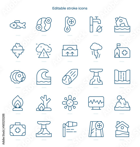 Natural Disaster stroke icon. Natural Disaster line icon set. editable stroke icon pack