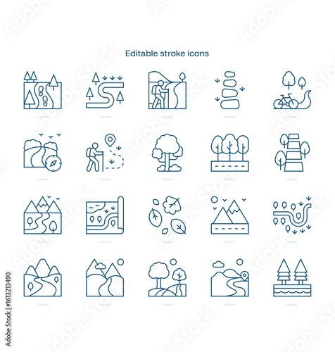 Nature Pathway stroke icon. Nature Pathway line icon set. editable stroke icon pack
