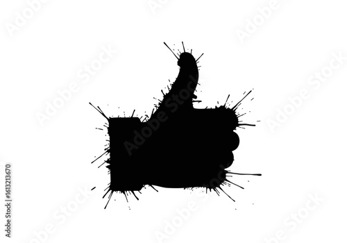 Ink splash design of a thumbs-up hand gesture for approval and positivity themes