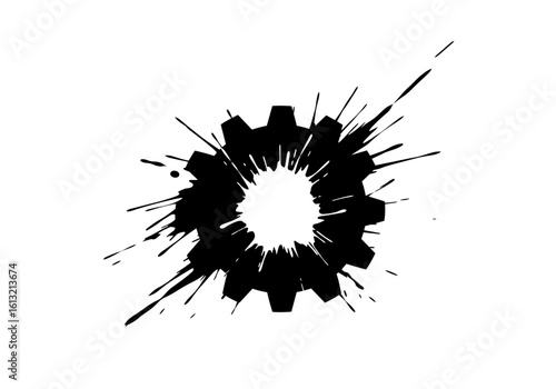 Ink splash design of a gear for mechanical and engineering themes