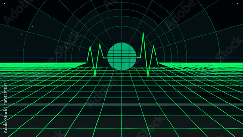 Abstract Digital Scanner Grid Green Pulse Waves
