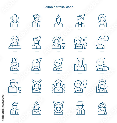 Party Avatars stroke icon. Party Avatars line icon set. editable stroke icon pack