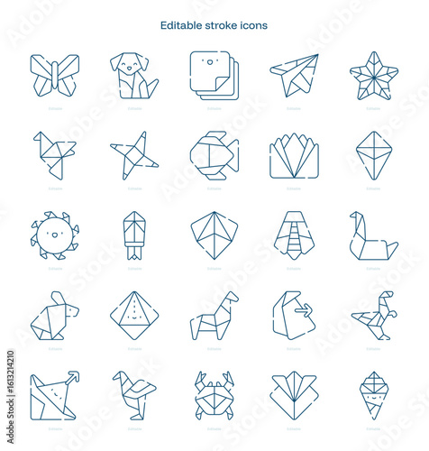 Origami stroke icon. Origami line icon set. editable stroke icon pack