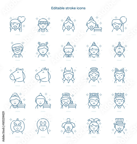 Party Avatars stroke icon. Party Avatars line icon set. editable stroke icon pack