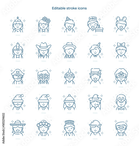Party Avatars stroke icon. Party Avatars line icon set. editable stroke icon pack