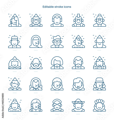 Party Avatars stroke icon. Party Avatars line icon set. editable stroke icon pack