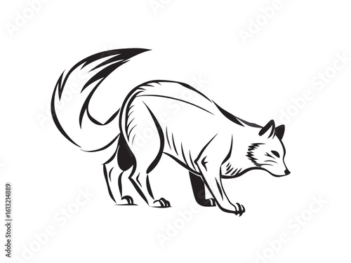 Stylized Black Cat Silhouette with Outline Details