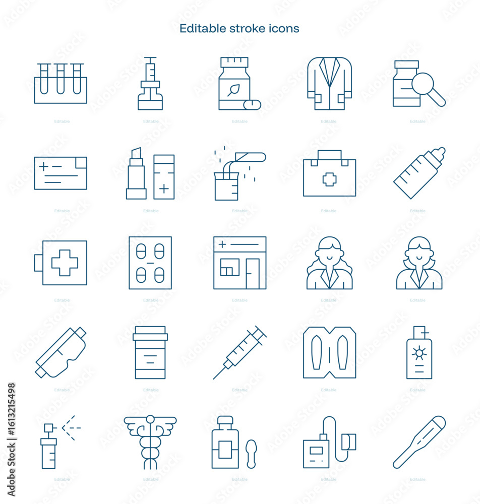 Fototapeta premium Pharmacy stroke icon. Pharmacy line icon set. editable stroke icon pack