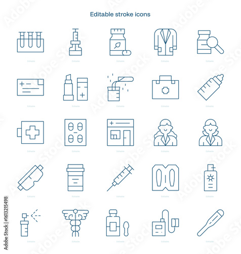 Pharmacy stroke icon. Pharmacy line icon set. editable stroke icon pack
