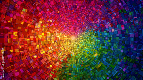A vibrant explosion of color radiates outwards in a geometric spectrum pattern