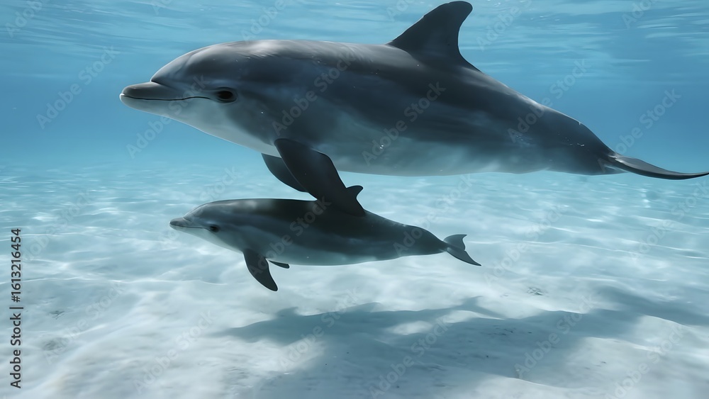 Fototapeta premium Underwater Ocean Scene with Marine Life and Seascape Elements