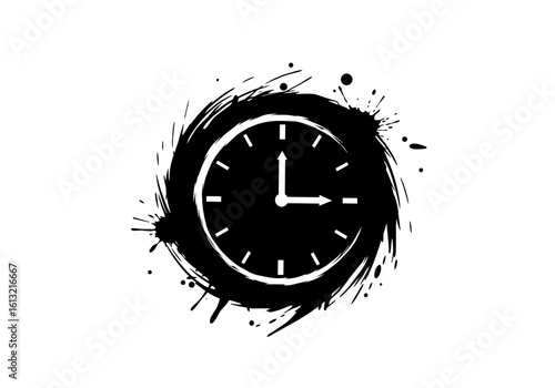 Clock silhouette with paint splashes