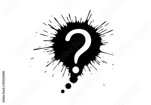 Speech bubble with question mark silhouette and paint splashes