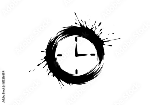 Clock silhouette with paint splashes
