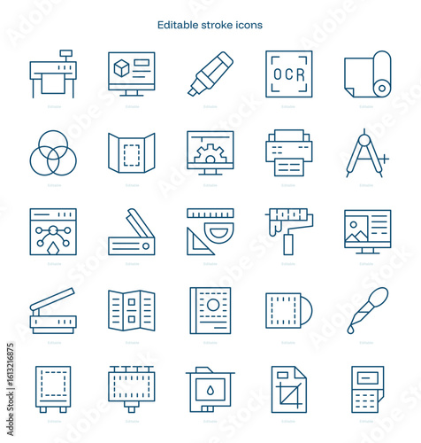 Printing stroke icon. Printing line icon set. editable stroke icon pack