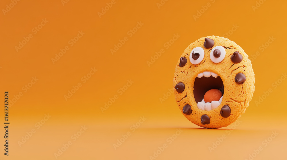 Obraz premium scream, Cartoon of a scared cookie screaming with chocolate, perfect for whimsical or dessert-themed projects.