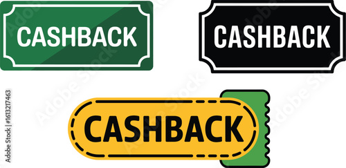 A green rectangular sign with white border displaying the word cashback in white letters centered