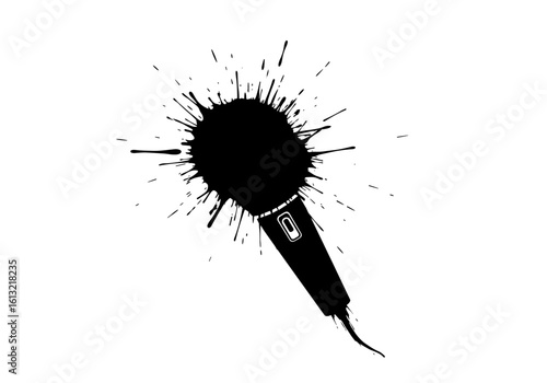 Microphone silhouette with paint splashes