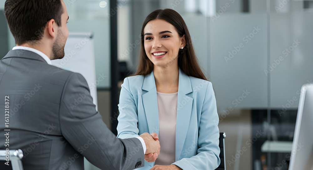 Fototapeta premium Successful Business Handshake Between Young Professionals at Office Meeting – Career and Partnership - Generated by AI.