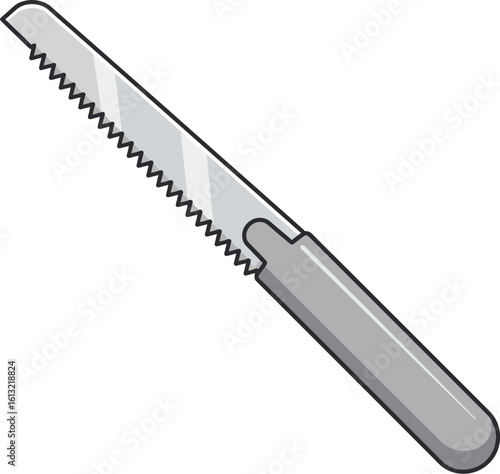 A gray serrated bread knife, simple illustration.