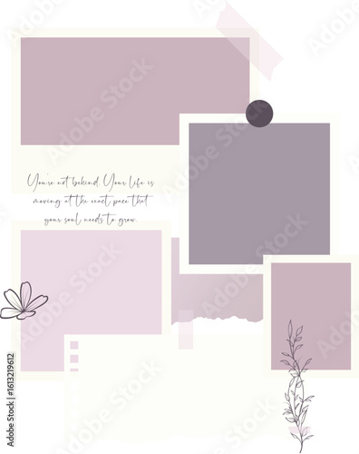 Modern aesthetic pastel purple mood board for travel and picture frame