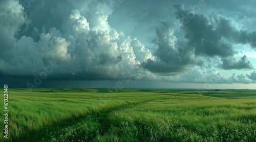 Dramatic Storm Clouds Over Lush Prairie Landscape