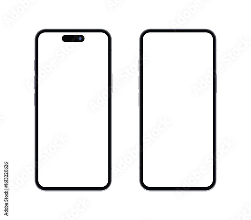 Realistic vector illustration of a modern phone. Smartphone mockup screen for UI design, isolated on a transparent background.