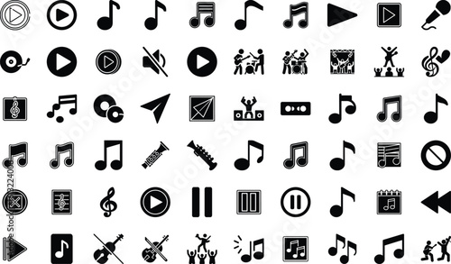 Dynamic music icon collection for modern design projects, perfect for audio and entertainment visuals originally vector