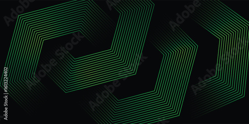 3D green techno abstract background overlap layer on dark space with glowing lines shape decoration. Modern graphic design element future style concept for banner, flyer, card, or brochure cover