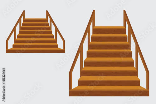 Wooden Staircase with Handrails Vector

