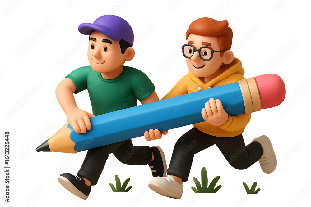 Two Boys Carrying a Giant Pencil Transparent Background Two Boys Carrying a Giant Pencil Transparent Background