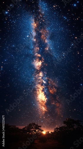 Vibrant night sky view revealing a stunning galaxy over a peaceful horizon during twilight
