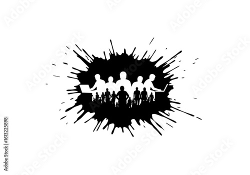 Diverse group of people silhouette with splashes in a collaborative style