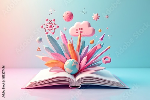 Educational book with science and learning concept illustration art