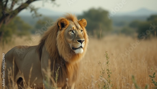 Wallpaper Mural Majestic lion standing alert in savanna during daytime Torontodigital.ca