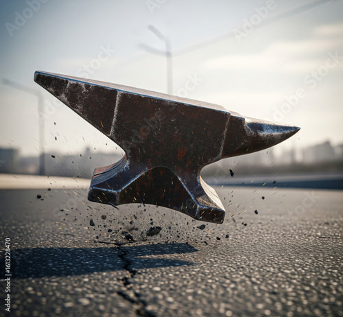 Anvil falls onto the street