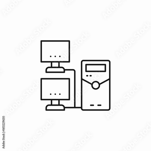 two monitors connected to pc icon sign vector