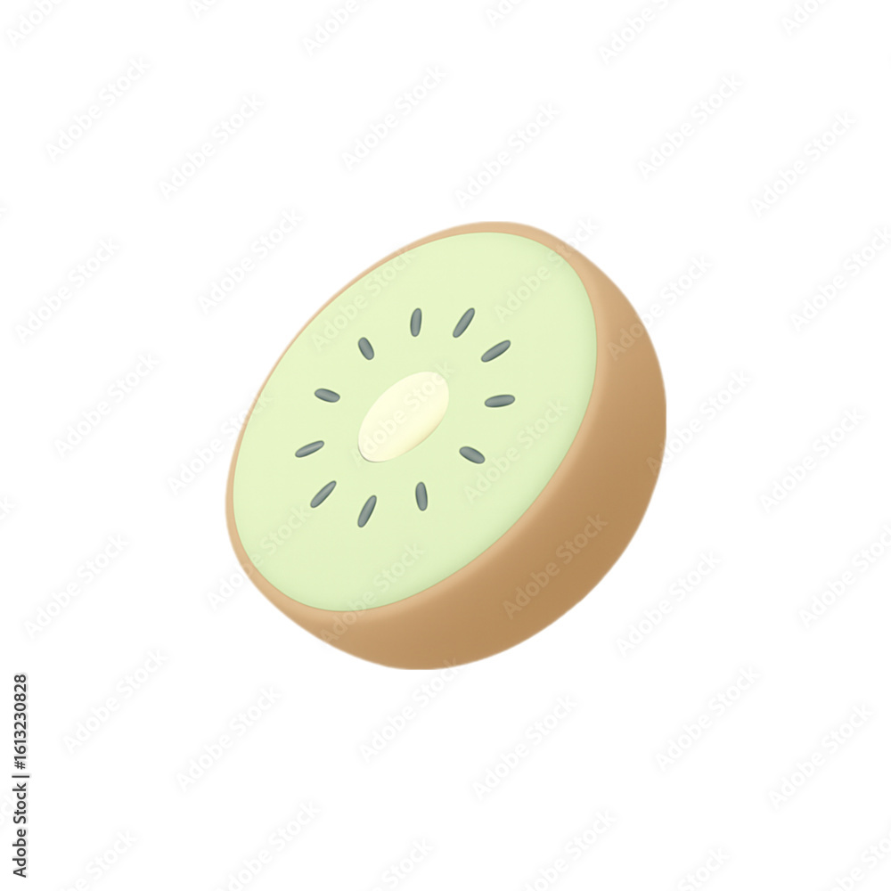 Fototapeta premium Stylized 3d kiwi fruit slice isolated on transparent background
