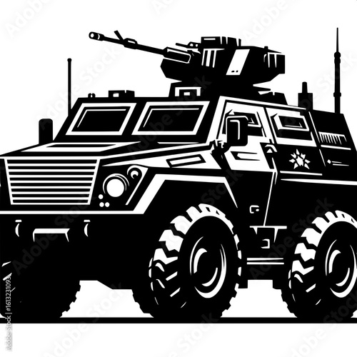 Black and White Vector Silhouette of an Armored Personnel Carrier (APC)