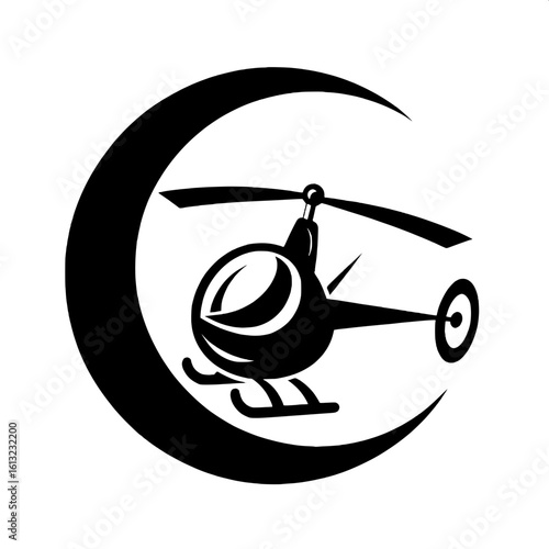 Black and White Vector Silhouette of a Military Med Evac Helicopter