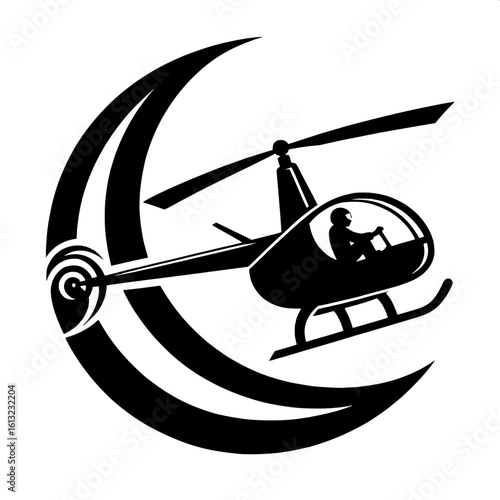 Black and White Vector Silhouette of a Military Med Evac Helicopter