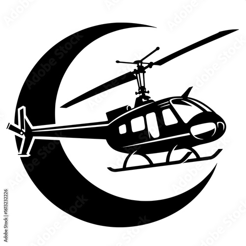 Black and White Vector Silhouette of a Military Med Evac Helicopter